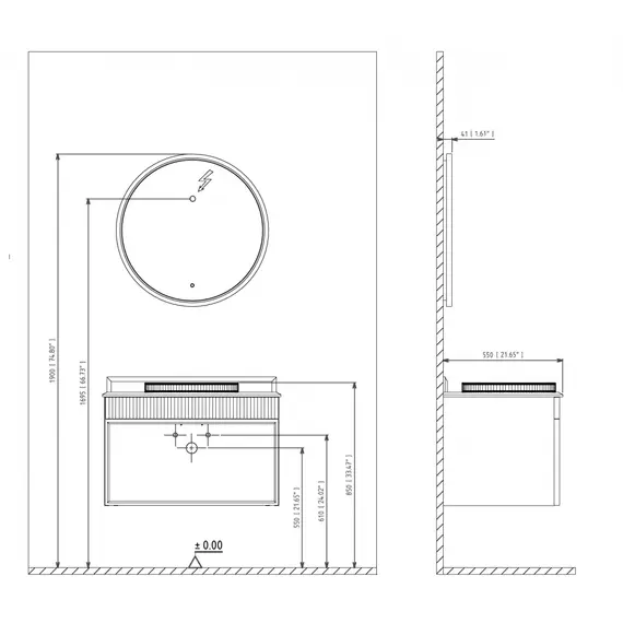 ТУМБА С РАКОВИНОЙ ORKA MOLINO 80 ПОДВЕСНАЯ, РОЗОВЫЙ МАТОВЫЙ, 2 РУЧКИ В КОМПЛЕКТЕ ЗОЛОТО И ХРОМ