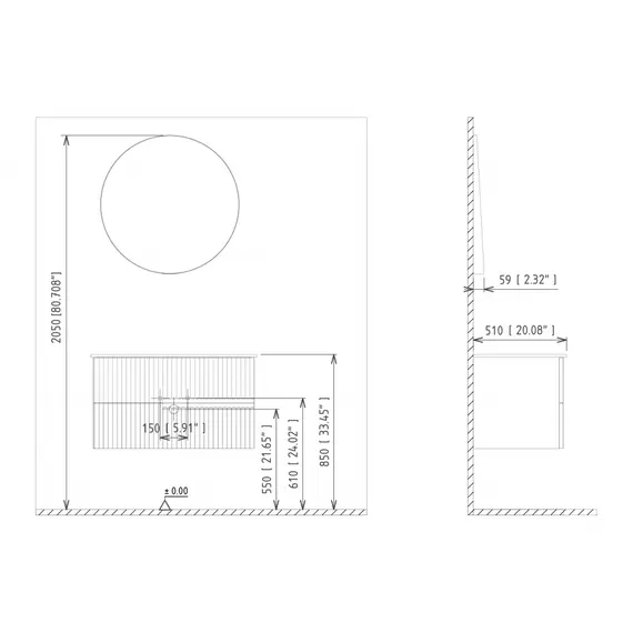 ТУМБА С РАКОВИНОЙ ORKA MOONLIGHT 70 ПОДВЕСНАЯ, БЕЛЫЙ МАТОВЫЙ