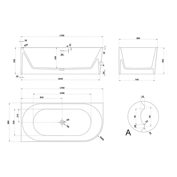 ВАННА ИЗ ИСКУССТВЕННОГО КАМНЯ ABBER STEIN AS9651 L БЕЛАЯ МАТОВАЯ