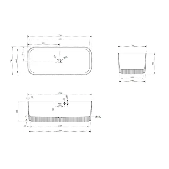 ВАННА ИЗ ИСКУССТВЕННОГО КАМНЯ ABBER STEIN AS9663 БЕЛАЯ МАТОВАЯ