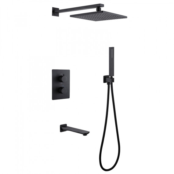 ДУШЕВАЯ СИСТЕМА ABBER WEISS INSEL AF8050B СКРЫТОГО МОНТАЖА С ИЗЛИВОМ, ТЕРМОСТАТ, ЧЕРНАЯ МАТОВАЯ