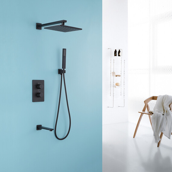 ДУШЕВАЯ СИСТЕМА ABBER WEISS INSEL AF8050B СКРЫТОГО МОНТАЖА С ИЗЛИВОМ, ТЕРМОСТАТ, ЧЕРНАЯ МАТОВАЯ