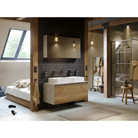 ПОДВЕСНАЯ ТУМБА AQWELLA 120 СМ С ДВУМЯ ЯЩИКАМИ, ДУБ БАЛТИЙСКИЙ/БЕЛЫЙ, С УМЫВАЛЬНИКОМ