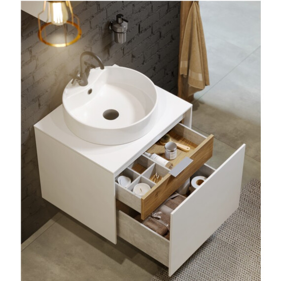 ПОДВЕСНАЯ ТУМБА AQWELLA 60 СМ С ДВУМЯ ЯЩИКАМИ, ДУБ БАЛТИЙСКИЙ/БЕТОН СВЕТЛЫЙ, С УМЫВАЛЬНИКОМ