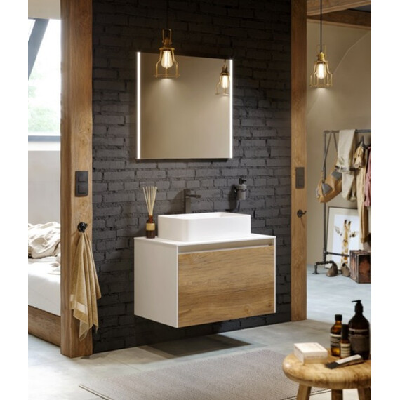 ПОДВЕСНАЯ ТУМБА AQWELLA 80 СМ С ДВУМЯ ЯЩИКАМИ, БЕЛЫЙ/БЕТОН СВЕТЛЫЙ, С УМЫВАЛЬНИКОМ