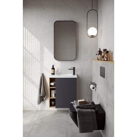 ПОДВЕСНАЯ ТУМБА AQWELLA 60 СМ ПРАВАЯ С ОДНОЙ ДВЕРЬЮ И ОТКРЫТЫМИ ПОЛОЧКАМИ, КОРПУС - ДУБ ДАВОС, ФАСАД - СЕРЫЙ МАТОВЫЙ