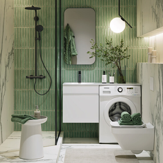 ПОДВЕСНАЯ ТУМБА AQWELLA ПОД СТИРАЛЬНУЮ МАШИНУ С ОДНИМ ЯЩИКОМ 115 СМ, БЕЛЫЙ С УМЫВАЛЬНИКОМ