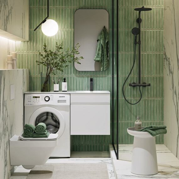 ПОДВЕСНАЯ ТУМБА AQWELLA ПОД СТИРАЛЬНУЮ МАШИНУ С ОДНИМ ЯЩИКОМ 115 СМ, БЕЛЫЙ С УМЫВАЛЬНИКОМ