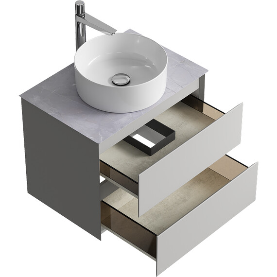 ПОДВЕСНАЯ ТУМБА AQWELLA С ДВУМЯ ЯЩИКАМИ 65 СМ, СЕРЫЙ ТУМАН СО СТОЛЕШНИЦЕЙ СЕРЫЙ КАМЕНЬ И НАКЛАДНЫМ УМЫВАЛЬНИКОМ 