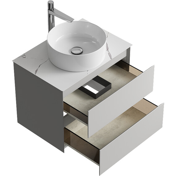 ПОДВЕСНАЯ ТУМБА AQWELLA С ДВУМЯ ЯЩИКАМИ 65 СМ, СЕРЫЙ ТУМАН СО СТОЛЕШНИЦЕЙ МРАМОР БЕЛЫЙ И НАКЛАДНЫМ УМЫВАЛЬНИКОМ 