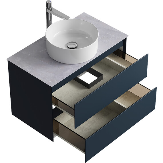 ПОДВЕСНАЯ ТУМБА AQWELLA С ДВУМЯ ЯЩИКАМИ 81 СМ, СЕРЫЙ СО СТОЛЕШНИЦЕЙ СЕРЫЙ КАМЕНЬ И НАКЛАДНЫМ УМЫВАЛЬНИКОМ 