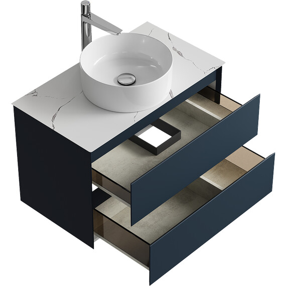 ПОДВЕСНАЯ ТУМБА AQWELLA С ДВУМЯ ЯЩИКАМИ 81 СМ, СЕРЫЙ СО СТОЛЕШНИЦЕЙ МРАМОР БЕЛЫЙ И НАКЛАДНЫМ УМЫВАЛЬНИКОМ 