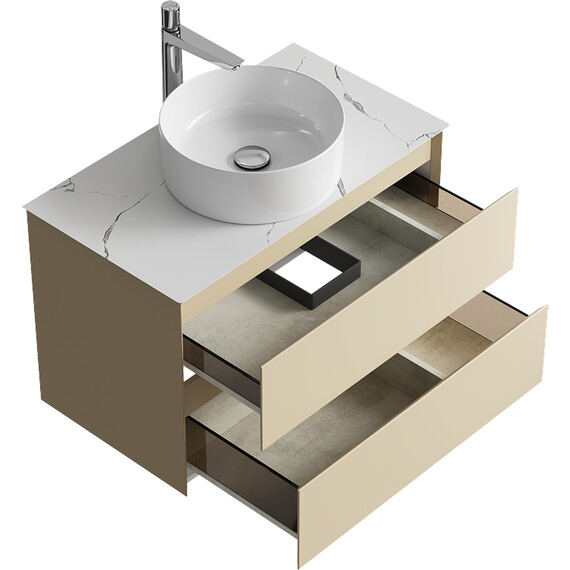 ПОДВЕСНАЯ ТУМБА AQWELLA С ДВУМЯ ЯЩИКАМИ 81 СМ, МОРСКАЯ ДЮНА СО СТОЛЕШНИЦЕЙ МРАМОР БЕЛЫЙ И НАКЛАДНЫМ УМЫВАЛЬНИКОМ 