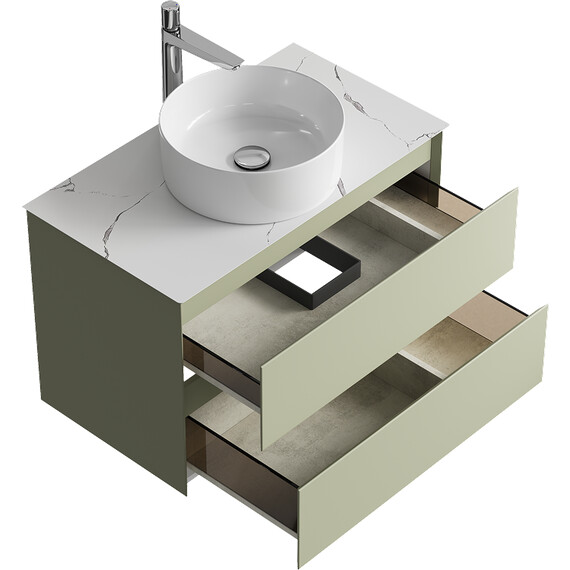 ПОДВЕСНАЯ ТУМБА AQWELLA С ДВУМЯ ЯЩИКАМИ 81 СМ, ЗЕЛЕНЫЙ ШАЛФЕЙ СО СТОЛЕШНИЦЕЙ МРАМОР БЕЛЫЙ И НАКЛАДНЫМ УМЫВАЛЬНИКОМ 