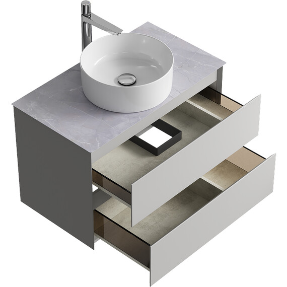 ПОДВЕСНАЯ ТУМБА AQWELLA С ДВУМЯ ЯЩИКАМИ 81 СМ, СЕРЫЙ ТУМАН СО СТОЛЕШНИЦЕЙ СЕРЫЙ КАМЕНЬ И НАКЛАДНЫМ УМЫВАЛЬНИКОМ 