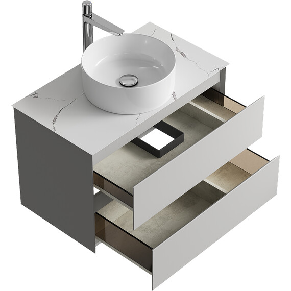 ПОДВЕСНАЯ ТУМБА AQWELLA С ДВУМЯ ЯЩИКАМИ 81 СМ, СЕРЫЙ ТУМАН СО СТОЛЕШНИЦЕЙ МРАМОР БЕЛЫЙ И НАКЛАДНЫМ УМЫВАЛЬНИКОМ 