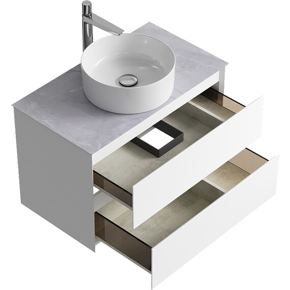 ПОДВЕСНАЯ ТУМБА AQWELLA С ДВУМЯ ЯЩИКАМИ 81 СМ, БЕЛЫЙ СО СТОЛЕШНИЦЕЙ СЕРЫЙ КАМЕНЬ И НАКЛАДНЫМ УМЫВАЛЬНИКОМ 