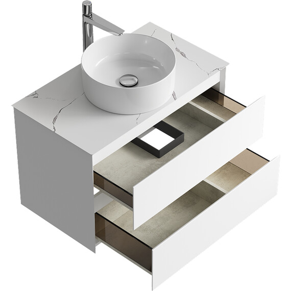 ПОДВЕСНАЯ ТУМБА AQWELLA С ДВУМЯ ЯЩИКАМИ 81 СМ, БЕЛЫЙ СО СТОЛЕШНИЦЕЙ МРАМОР БЕЛЫЙ И НАКЛАДНЫМ УМЫВАЛЬНИКОМ 