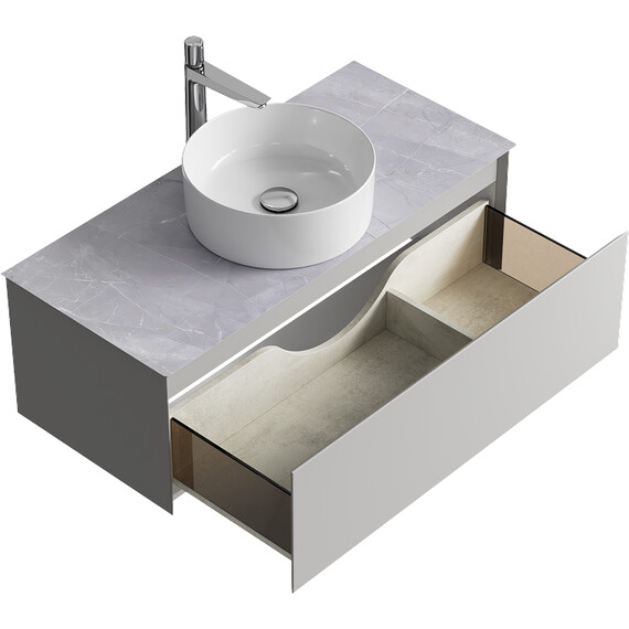 ПОДВЕСНАЯ ТУМБА AQWELLA С ОДНИМ ЯЩИКОМ 100 СМ, СЕРЫЙ ТУМАН СО СТОЛЕШНИЦЕЙ СЕРЫЙ КАМЕНЬ И НАКЛАДНЫМ УМЫВАЛЬНИКОМ 