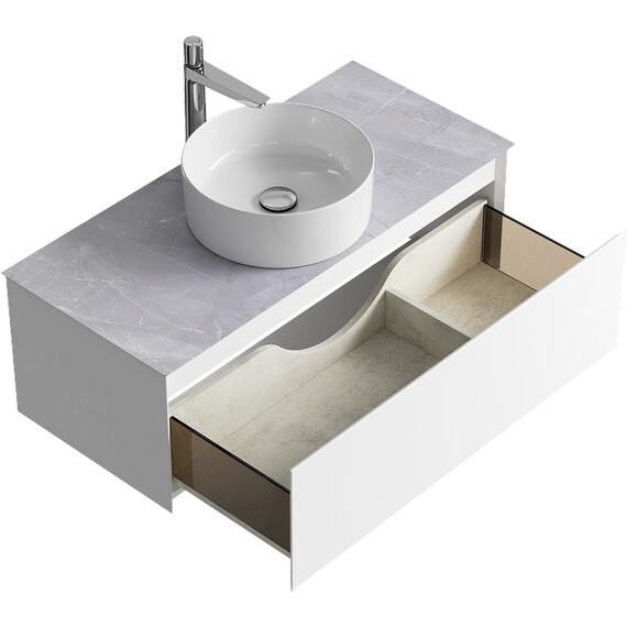 ПОДВЕСНАЯ ТУМБА AQWELLA С ОДНИМ ЯЩИКОМ 100 СМ, БЕЛЫЙ СО СТОЛЕШНИЦЕЙ СЕРЫЙ КАМЕНЬ И НАКЛАДНЫМ УМЫВАЛЬНИКОМ 