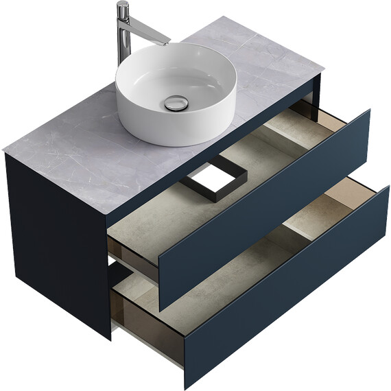 ПОДВЕСНАЯ ТУМБА AQWELLA С ДВУМЯ ЯЩИКАМИ 100 СМ, СЕРЫЙ СО СТОЛЕШНИЦЕЙ СЕРЫЙ КАМЕНЬ И НАКЛАДНЫМ УМЫВАЛЬНИКОМ 