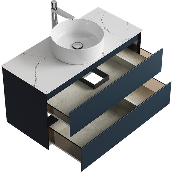 ПОДВЕСНАЯ ТУМБА AQWELLA С ДВУМЯ ЯЩИКАМИ 100 СМ, СЕРЫЙ СО СТОЛЕШНИЦЕЙ МРАМОР БЕЛЫЙ И НАКЛАДНЫМ УМЫВАЛЬНИКОМ 