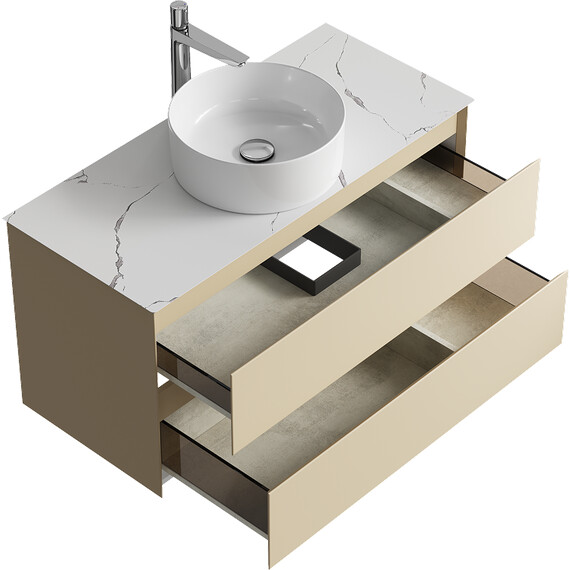 ПОДВЕСНАЯ ТУМБА AQWELLA С ДВУМЯ ЯЩИКАМИ 100 СМ, МОРСКАЯ ДЮНА СО СТОЛЕШНИЦЕЙ МРАМОР БЕЛЫЙ И НАКЛАДНЫМ УМЫВАЛЬНИКОМ 