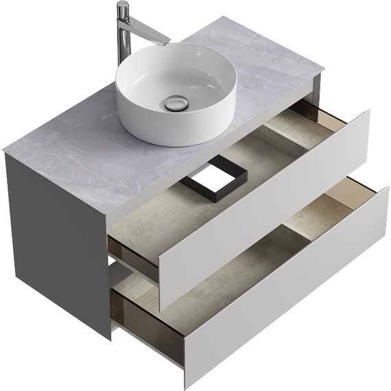 ПОДВЕСНАЯ ТУМБА AQWELLA С ДВУМЯ ЯЩИКАМИ 100 СМ, СЕРЫЙ ТУМАН СО СТОЛЕШНИЦЕЙ СЕРЫЙ КАМЕНЬ И НАКЛАДНЫМ УМЫВАЛЬНИКОМ 