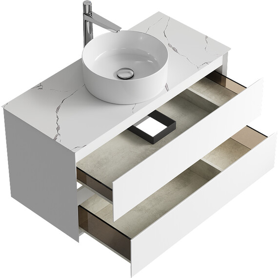 ПОДВЕСНАЯ ТУМБА AQWELLA С ДВУМЯ ЯЩИКАМИ 100 СМ, БЕЛЫЙ СО СТОЛЕШНИЦЕЙ МРАМОР БЕЛЫЙ И НАКЛАДНЫМ УМЫВАЛЬНИКОМ 