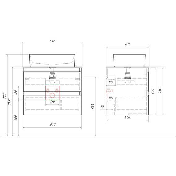 ПОДВЕСНАЯ ТУМБА AQWELLA С ДВУМЯ ЯЩИКАМИ 65 СМ, БЕЛЫЙ СО СТОЛЕШНИЦЕЙ МРАМОР БЕЛЫЙ И НАКЛАДНЫМ УМЫВАЛЬНИКОМ 