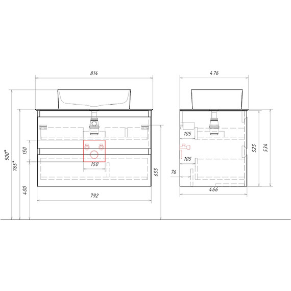 ПОДВЕСНАЯ ТУМБА AQWELLA С ДВУМЯ ЯЩИКАМИ 81 СМ, СЕРЫЙ СО СТОЛЕШНИЦЕЙ МРАМОР БЕЛЫЙ И НАКЛАДНЫМ УМЫВАЛЬНИКОМ 