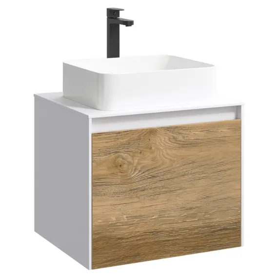 ПОДВЕСНАЯ ТУМБА AQWELLA 60 СМ С ДВУМЯ ЯЩИКАМИ, БЕЛЫЙ/ДУБ БАЛТИЙСКИЙ, С УМЫВАЛЬНИКОМ
