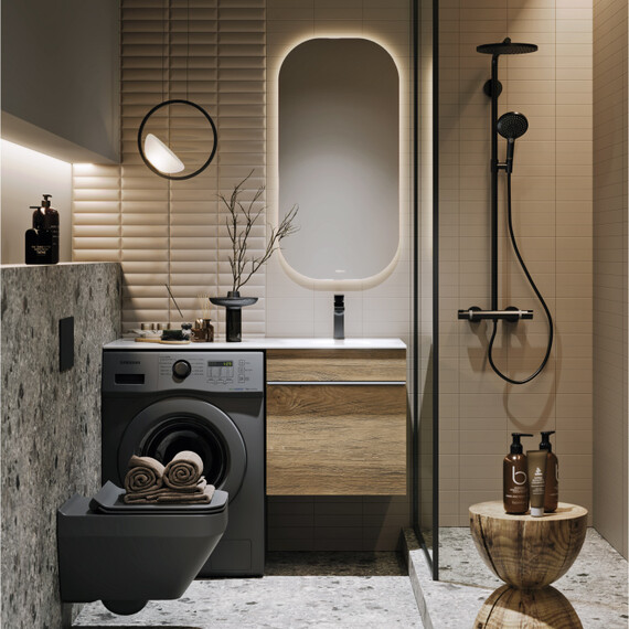 ПОДВЕСНАЯ ТУМБА AQWELLA ПОД СТИРАЛЬНУЮ МАШИНУ С ОДНИМ ЯЩИКОМ 115 СМ, ДУБ БАЛТИЙСКИЙ С УМЫВАЛЬНИКОМ