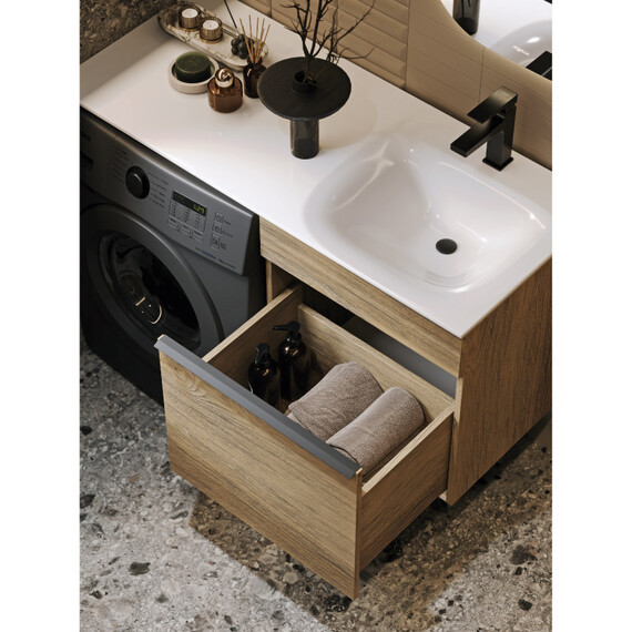ПОДВЕСНАЯ ТУМБА AQWELLA ПОД СТИРАЛЬНУЮ МАШИНУ С ОДНИМ ЯЩИКОМ 115 СМ, ДУБ БАЛТИЙСКИЙ С УМЫВАЛЬНИКОМ