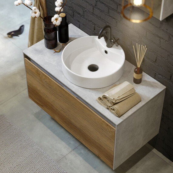 ПОДВЕСНАЯ ТУМБА AQWELLA 80 СМ С ДВУМЯ ЯЩИКАМИ, ДУБ БАЛТИЙСКИЙ, С УМЫВАЛЬНИКОМ