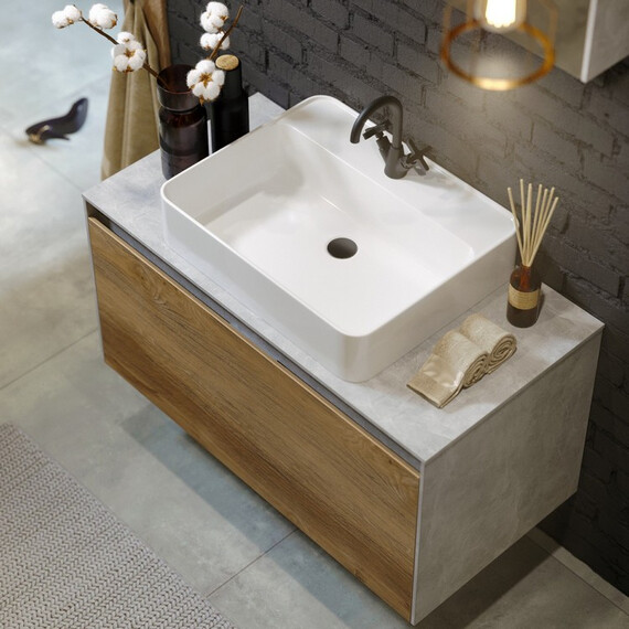 ПОДВЕСНАЯ ТУМБА AQWELLA 80 СМ С ДВУМЯ ЯЩИКАМИ, ДУБ БАЛТИЙСКИЙ, С УМЫВАЛЬНИКОМ