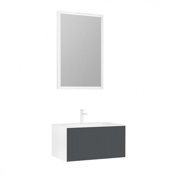 ТУМБА С РАКОВИНОЙ ORKA CUBE 80 ПОДВЕСНАЯ, АНТРАЦИТ МАТОВЫЙ