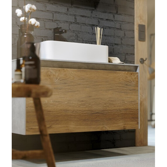 ПОДВЕСНАЯ ТУМБА AQWELLA 100 СМ С ДВУМЯ ЯЩИКАМИ, ДУБ БАЛТИЙСКИЙ/БЕЛЫЙ, С УМЫВАЛЬНИКОМ