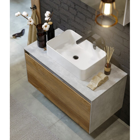 ПОДВЕСНАЯ ТУМБА AQWELLA 100 СМ С ДВУМЯ ЯЩИКАМИ, БЕЛЫЙ/ДУБ БАЛТИЙСКИЙ, С УМЫВАЛЬНИКОМ