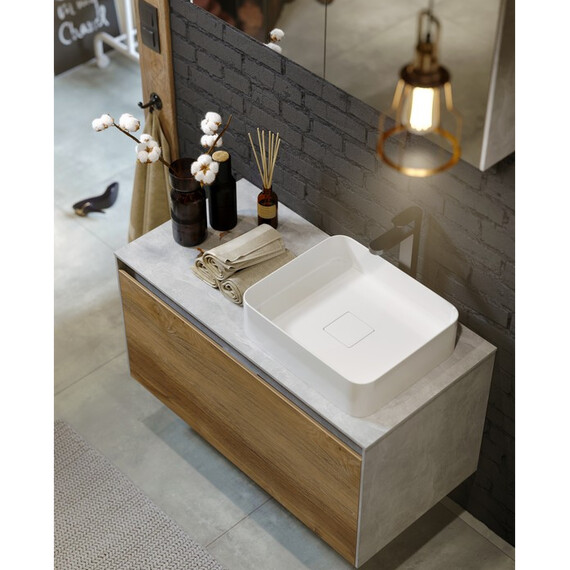 ПОДВЕСНАЯ ТУМБА AQWELLA 100 СМ С ДВУМЯ ЯЩИКАМИ, БЕТОН СВЕТЛЫЙ/БЕЛЫЙ, С УМЫВАЛЬНИКОМ