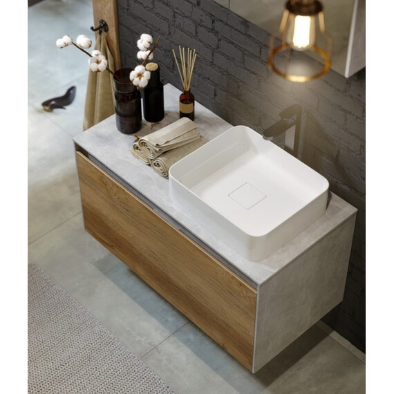 ПОДВЕСНАЯ ТУМБА AQWELLA 100 СМ С ДВУМЯ ЯЩИКАМИ, БЕТОН СВЕТЛЫЙ, С УМЫВАЛЬНИКОМ