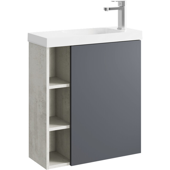 ПОДВЕСНАЯ ТУМБА AQWELLA 60 СМ ПРАВАЯ С ОДНОЙ ДВЕРЬЮ И ОТКРЫТЫМИ ПОЛОЧКАМИ, КОРПУС - СВЕТЛЫЙ КАМЕНЬ, ФАСАД - СЕРЫЙ МАТОВЫЙ