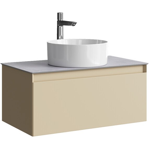 ПОДВЕСНАЯ ТУМБА AQWELLA С ОДНИМ ЯЩИКОМ 81 СМ, МОРСКАЯ ДЮНА СО СТОЛЕШНИЦЕЙ СЕРЫЙ КАМЕНЬ И НАКЛАДНЫМ УМЫВАЛЬНИКОМ 