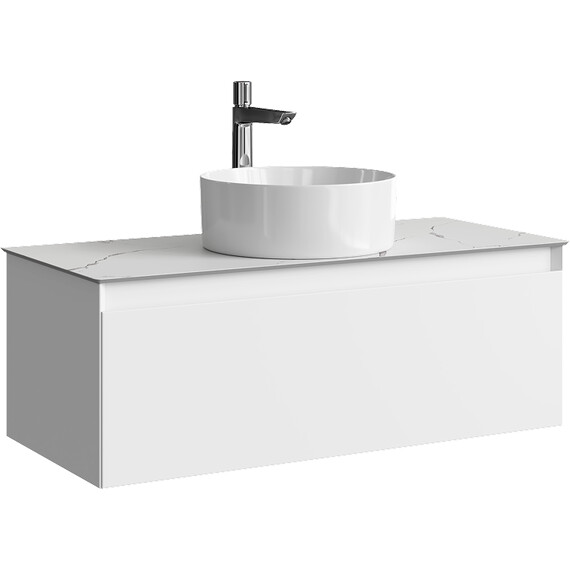 ПОДВЕСНАЯ ТУМБА AQWELLA С ОДНИМ ЯЩИКОМ 100 СМ, БЕЛЫЙ СО СТОЛЕШНИЦЕЙ МРАМОР БЕЛЫЙ И НАКЛАДНЫМ УМЫВАЛЬНИКОМ 