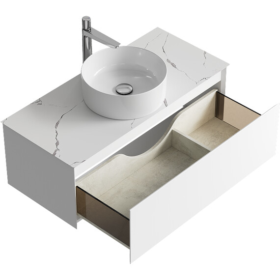 ПОДВЕСНАЯ ТУМБА AQWELLA С ОДНИМ ЯЩИКОМ 100 СМ, БЕЛЫЙ СО СТОЛЕШНИЦЕЙ МРАМОР БЕЛЫЙ И НАКЛАДНЫМ УМЫВАЛЬНИКОМ 