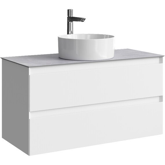 ПОДВЕСНАЯ ТУМБА AQWELLA С ДВУМЯ ЯЩИКАМИ 100 СМ, БЕЛЫЙ СО СТОЛЕШНИЦЕЙ СЕРЫЙ КАМЕНЬ И НАКЛАДНЫМ УМЫВАЛЬНИКОМ 