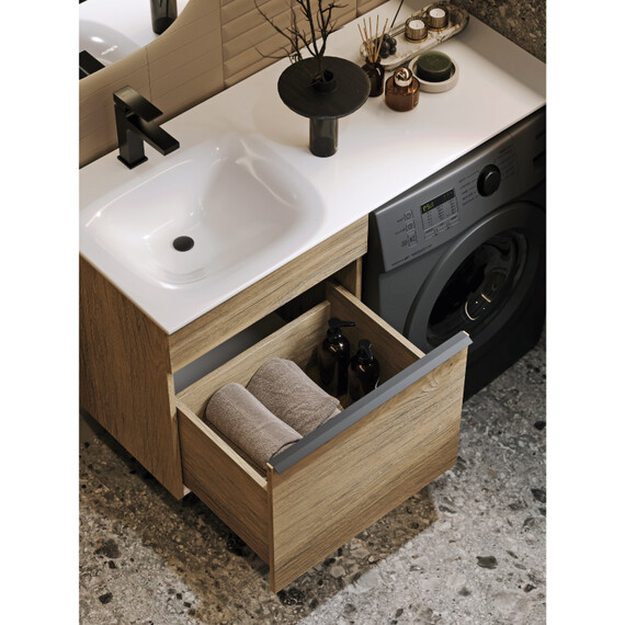 ПОДВЕСНАЯ ТУМБА AQWELLA AQWELLA ПОД СТИРАЛЬНУЮ МАШИНУ С ОДНИМ ЯЩИКОМ 115 СМ, ДУБ БАЛТИЙСКИЙ С УМЫВАЛЬНИКОМ
