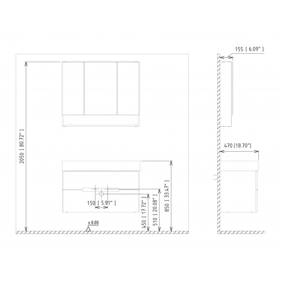ЗЕРКАЛЬНЫЙ ШКАФ ORKA MALTA 75 АНТРАЦИТ МАТОВЫЙ