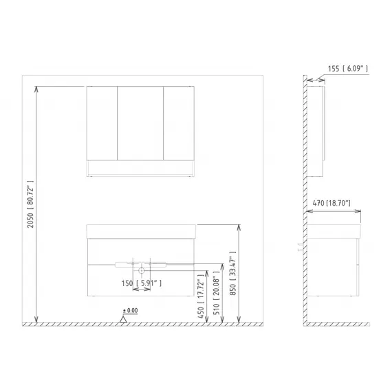 ЗЕРКАЛЬНЫЙ ШКАФ ORKA MALTA 75 АНТРАЦИТ МАТОВЫЙ