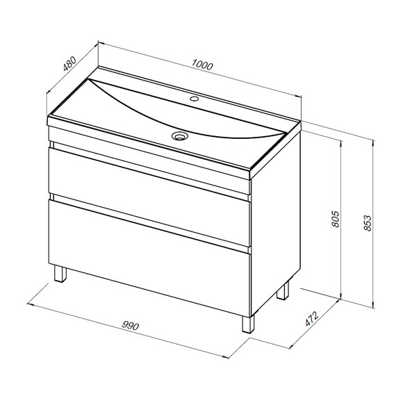 ТУМБА ПОД РАКОВИНУ AQUANET НОТА NEW 100 НАПОЛЬНАЯ, ДУБ ВЕЛЛИНГТОН ТАБАК